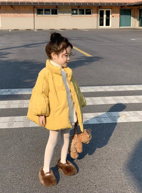 女宝宝棉服2025冬款女童韩版气质加厚保暖宽松立领黄色羽绒棉棉衣