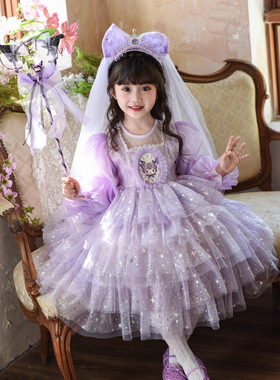 女童公主裙库洛米网纱连衣裙女宝宝生日礼服蓬蓬裙蛋糕裙裙摆