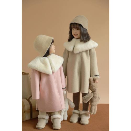 2025女童可拆卸毛领羊绒大衣冬款