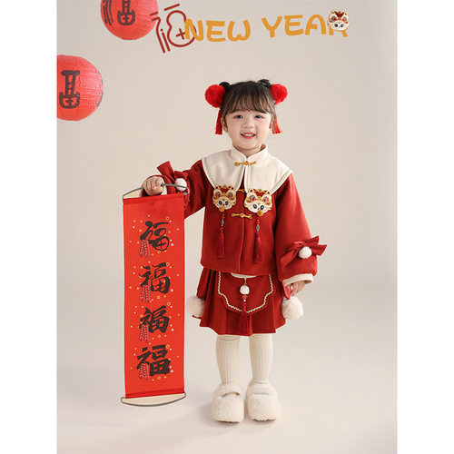 女童重工云肩年服套装2025冬季