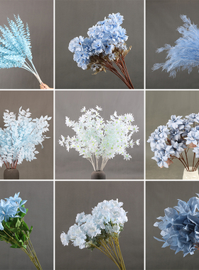 婚庆仿真花婚礼背景装饰花天蓝色系花材玫瑰牡丹客厅摄影橱窗布置