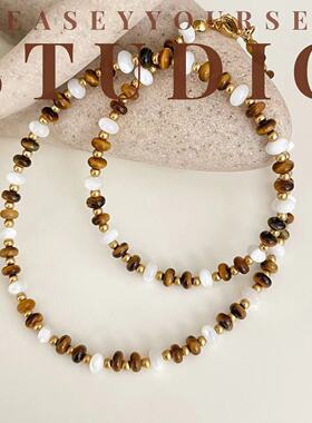 「旷野」悦己精选时尚百搭美拉的色系虎眼贝母项链