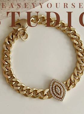 夏苒XIARAN「月野」悦己原创设计气质时尚金色重工古巴手链