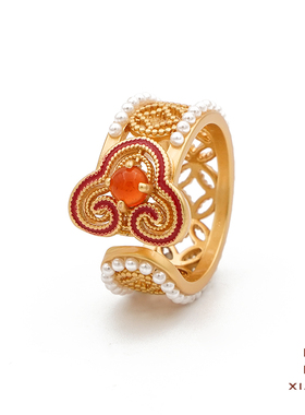 夏苒XIARAN「如意」新中式镶珠国风金色开口戒指小众轻奢珍珠戒指