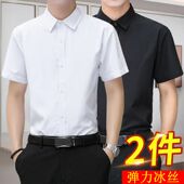 免烫抗皱弹力衬衣商务休闲正装 高级纯色白衬衫 夏季 短袖 男冰丝薄款
