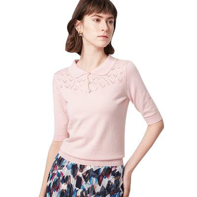 羊毛翻领套头短款配裙针织衫