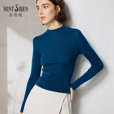 修身半高领羊毛衫细亮丝薄毛衣女