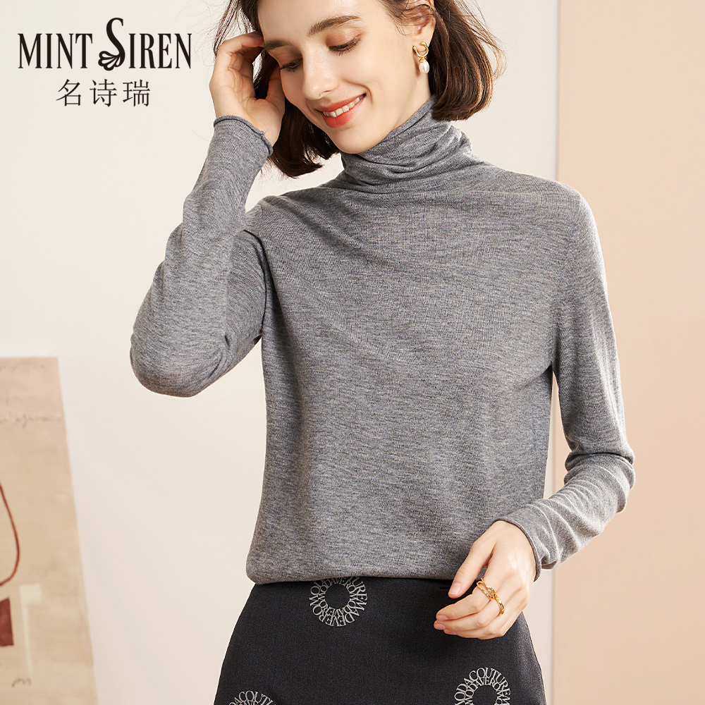Mintsiren高领堆领纯羊毛薄毛衣