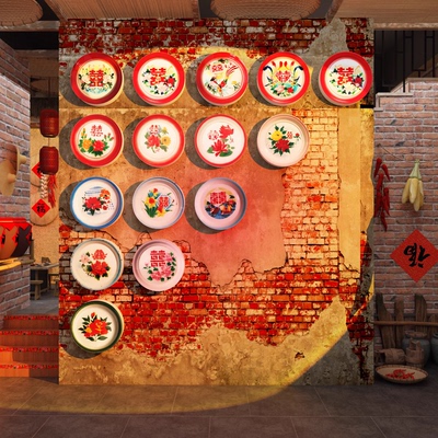 铁锅炖搪瓷盘东北墙面装饰