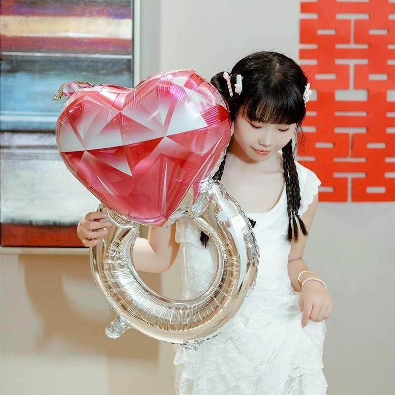 铝膜气球爱心形钻石大号戒指求婚表白婚礼情人节拍照道具七夕装饰