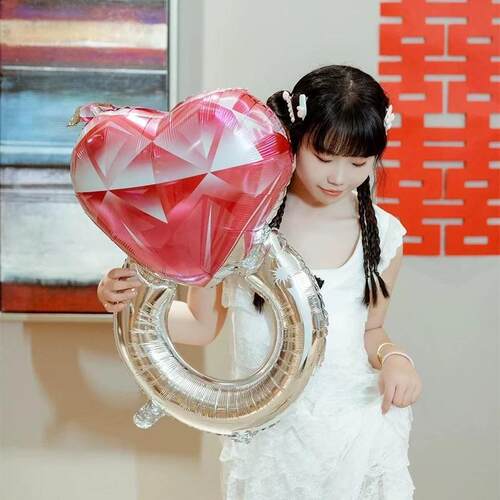 铝膜气球爱心形钻石大号戒指求婚表白婚礼情人节拍照道具七夕装饰