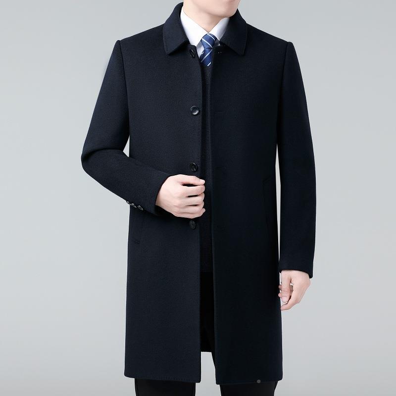 双羊绒面大衣男士中长款羊呢2025-YY外子套秋冬中年毛呢休闲风衣