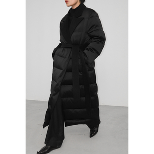 JUZININE原创设计重磅真丝桑蚕丝95白鹅绒长款 加厚充绒大衣