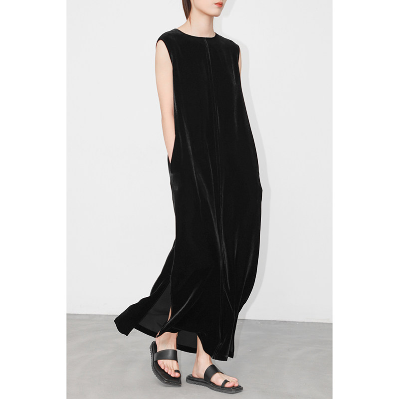 JUZININE原创设计真丝丝绒背心裙桑蚕丝长款无袖宽肩连衣裙长裙,女装/女士精品,连衣裙,淘宝优惠券,粉丝福利购,淘宝优惠卷