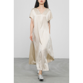 JUZININE原创设计真丝连衣裙桑蚕丝短袖 纯色插肩套头V领长裙