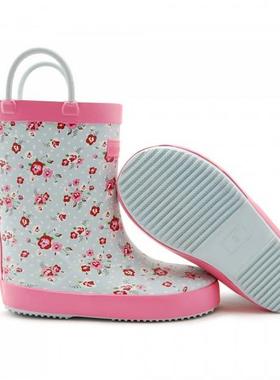 英国正品start rite复古清新小碎花男女儿童天然橡胶手提雨鞋雨靴