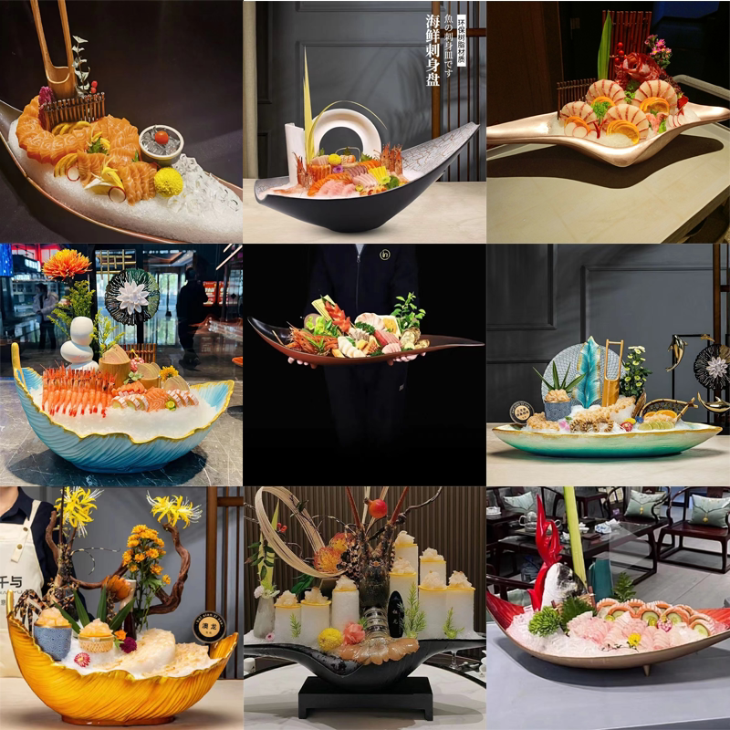 高端三文鱼刺身盘冰盘创意海鲜姿造餐具深海鱼雕海鲜火锅日料专用
