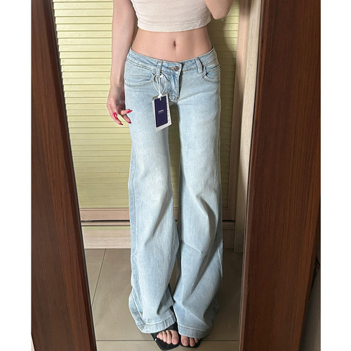 美式浅蓝色低腰微喇裤女2026新款