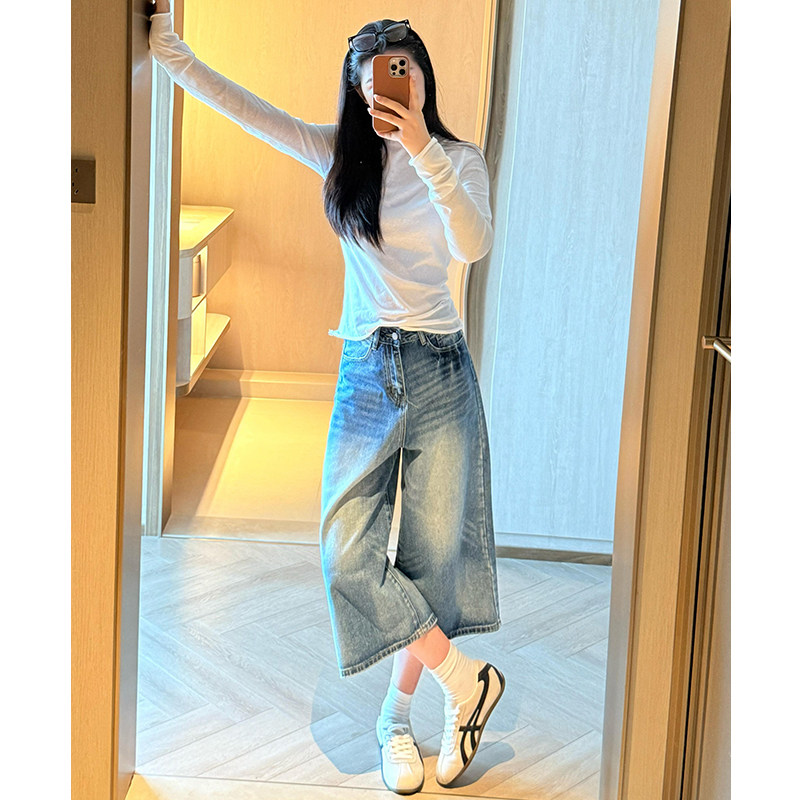 浅色美式七分牛仔短裤女夏薄款2026款水洗宽松阔腿小个子直筒中裤