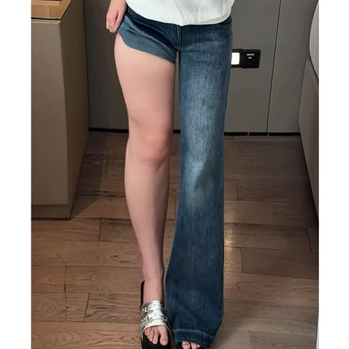 美式复古低腰不贴腿微喇牛仔裤女