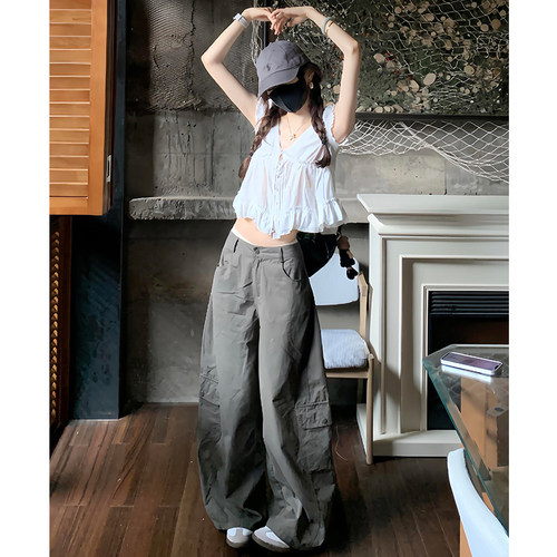 美式军绿色速干弯刀工装裤秋季款