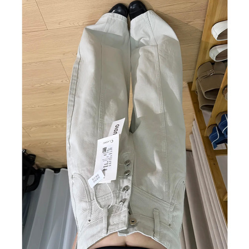 白色宽松阔腿牛仔裤垂感弯刀裤