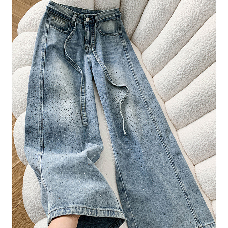 浅蓝色满天星烫钻亮闪闪带钻阔腿牛仔裤女2026新款高腰垂感弯刀裤,女装/女士精品,牛仔裤,淘宝优惠券,粉丝福利购,淘宝优惠卷