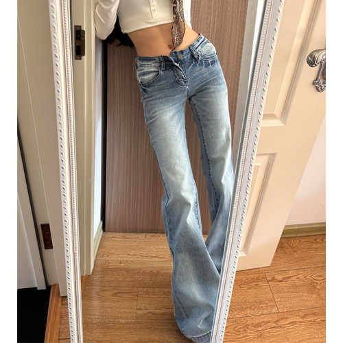 2026浅色低腰闪电纹不贴腿微喇裤