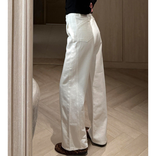 白色阔腿弯刀牛仔裤女2026新款春高腰宽松垂感高级感小个子直筒裤