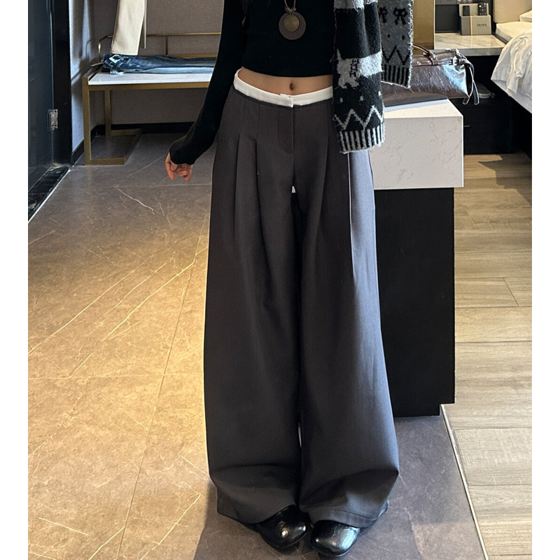 灰色阔腿休闲西裤女2026新款夏季薄款高腰垂坠感高级感褶皱直筒裤