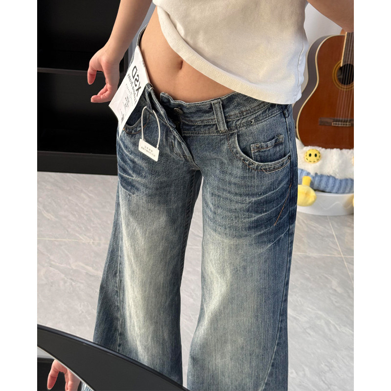 美式复古低腰微喇牛仔裤女2025秋季新款辣妹宽松显瘦直筒阔腿裤子,女装/女士精品,牛仔裤,淘宝优惠券,粉丝福利购,淘宝优惠卷