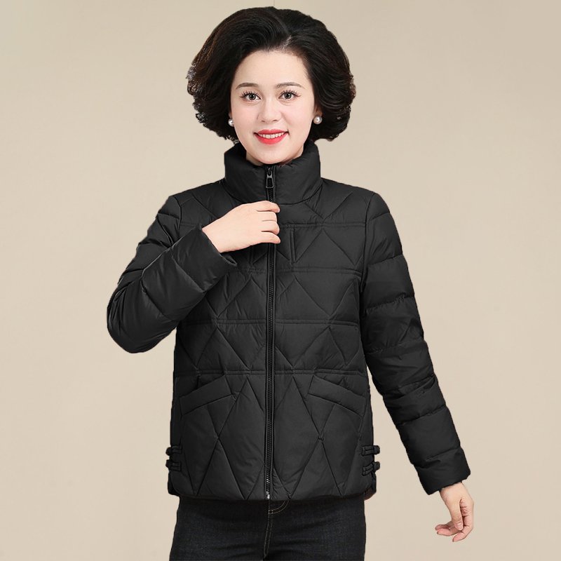 中老年羽绒服女短款2024新款妈妈秋冬装白鸭绒外套中年人洋气棉袄