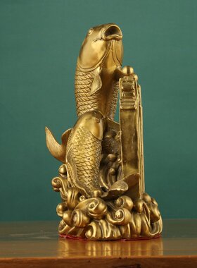 黄铜鱼跃龙门摆件年年有余家居工艺品办公室桌面摆件铜器