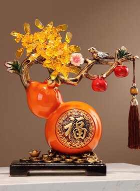 柿柿事事如意招财葫芦发财树摆件高级客厅玄关电视柜酒柜乔迁装饰
