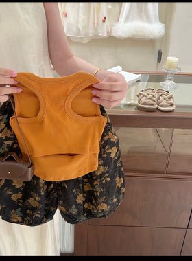 女童套装2026夏季新款宝宝洋气无袖背心儿童休闲碎花灯笼裤两件套