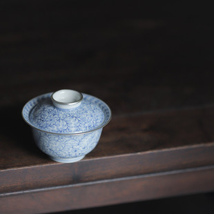 景德镇青花手绘小盖碗包银边功夫茶具茶碗杯子手工陶瓷茶具