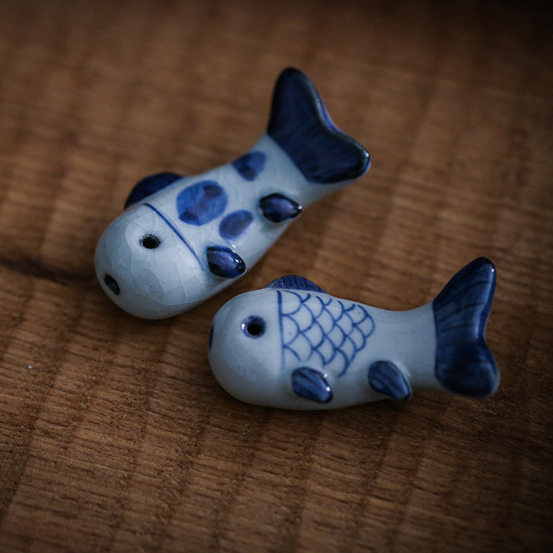 纯手工手捏小鱼茶针搁置筷子架茶道摆件茶宠