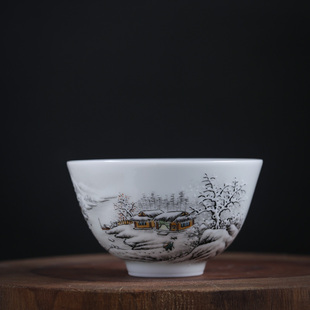 手绘玉泥茶杯 雪景主人杯 景德镇陶瓷品茗杯 纯手工茶具