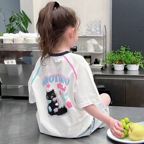2026女孩2026恤上衣大童装衣服夏装白女童新款落肩短袖半袖洋气儿