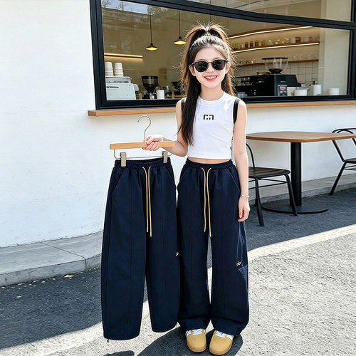 女童裤子夏薄款2026新款儿童运动裤大童弯刀裤外穿夏季速干防蚊裤