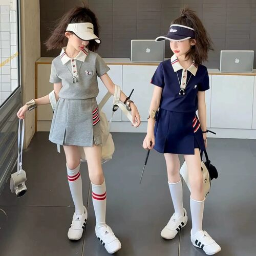 【爽滑珠地棉】女童夏季POLO衫休闲套装裙