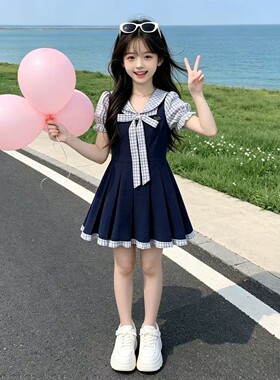 2026女童儿童装假两件连衣裙裙子洋气小女孩韩版公主裙夏季娃娃领