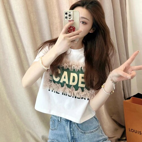 2026领200后包高品质氨纶短袖5拼接克95夏季女网纱t恤棉