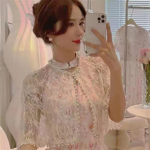网红同款旗袍披肩夏天女外搭洋派配裙子防晒开衫蕾丝短款上衣