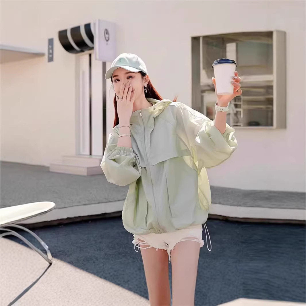 防晒衣2026春夏新款宽松韩版连帽短款大口袋透气轻薄款防晒外套女