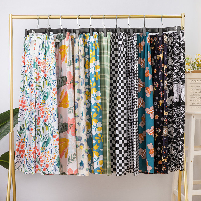 棉绸女士夏季薄款阔腿裤春秋可外穿人造棉遛弯睡裤沙滩裤大码长裤