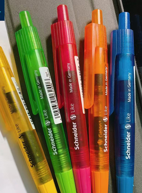 德国Schneider施耐德中性笔奈克like彩杆透明中性笔按动式可换替芯0.5+mm黑色速干学生用日常刷题考试签字笔