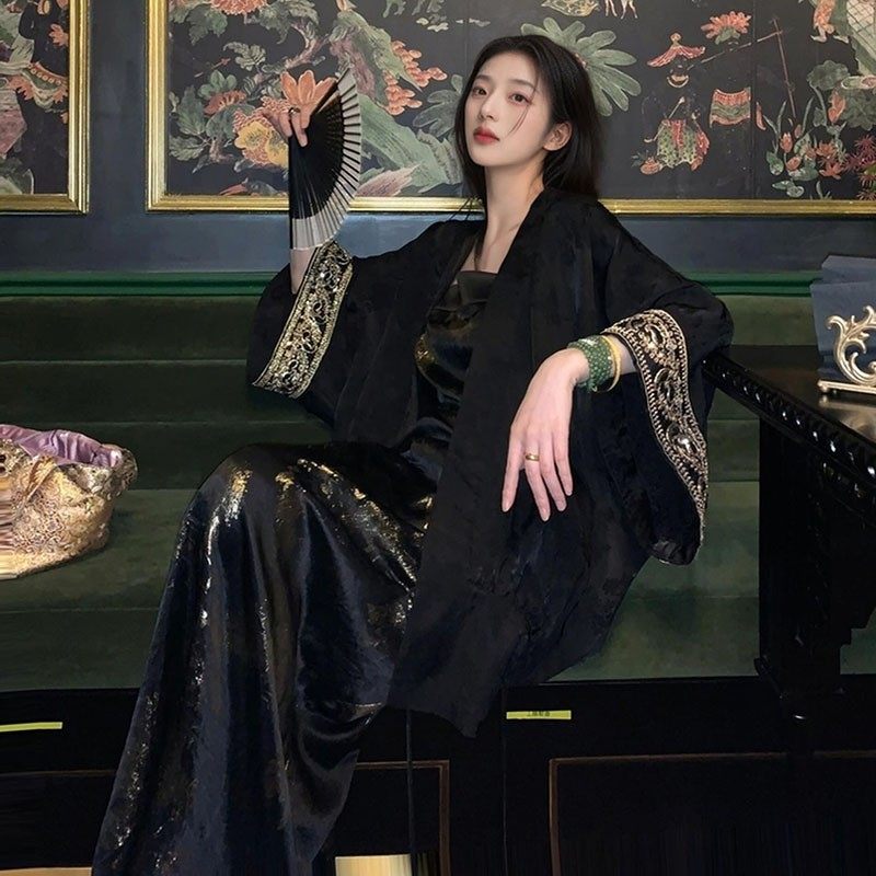 四季国风新款轻奢重工印花宽松人丝衬衫复古名媛吊带裙套装2026,女装/女士精品,休闲运动套装,淘宝优惠券,粉丝福利购,淘宝优惠卷