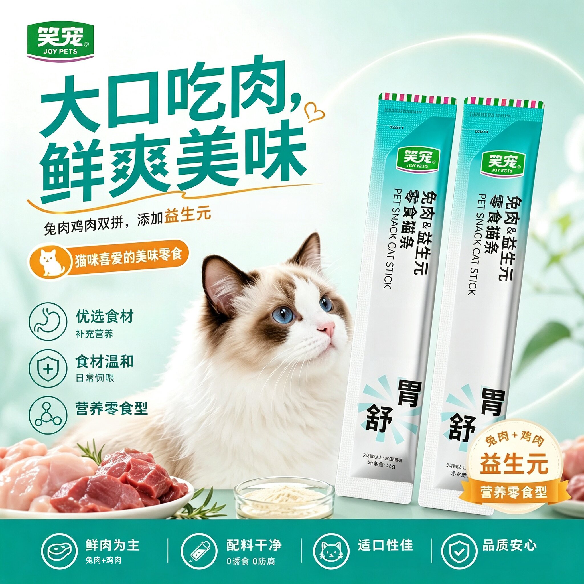 笑宠猫条成幼猫零食兔肉益生元鲜肉条补水营养补充猫湿粮整箱清仓图片