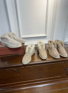 品质/闭眼冲~一脚蹬乐福鞋高帮毛毛鞋皮毛一体短靴平底加绒雪地靴